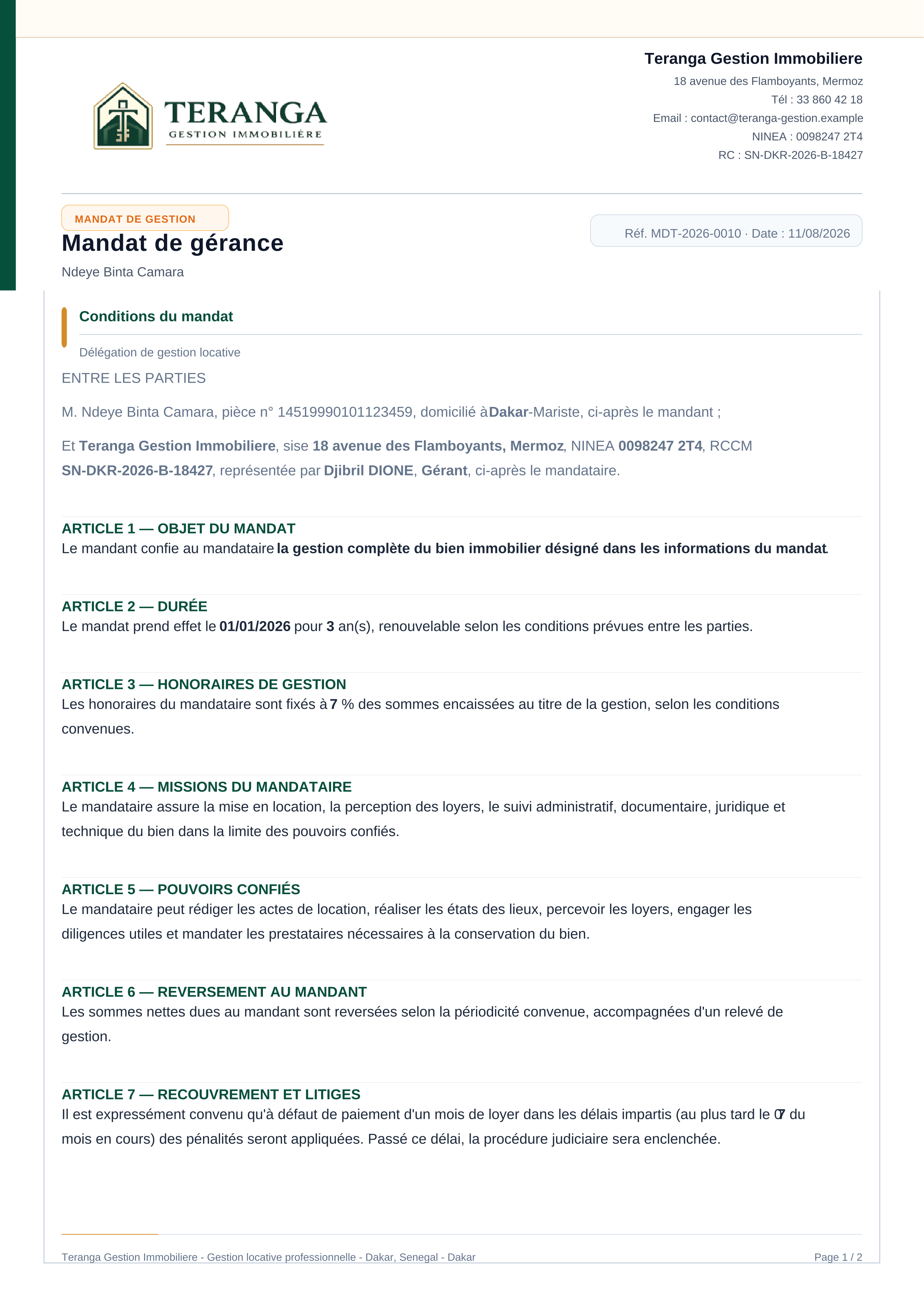 Exemple réel de mandat de gérance locative
