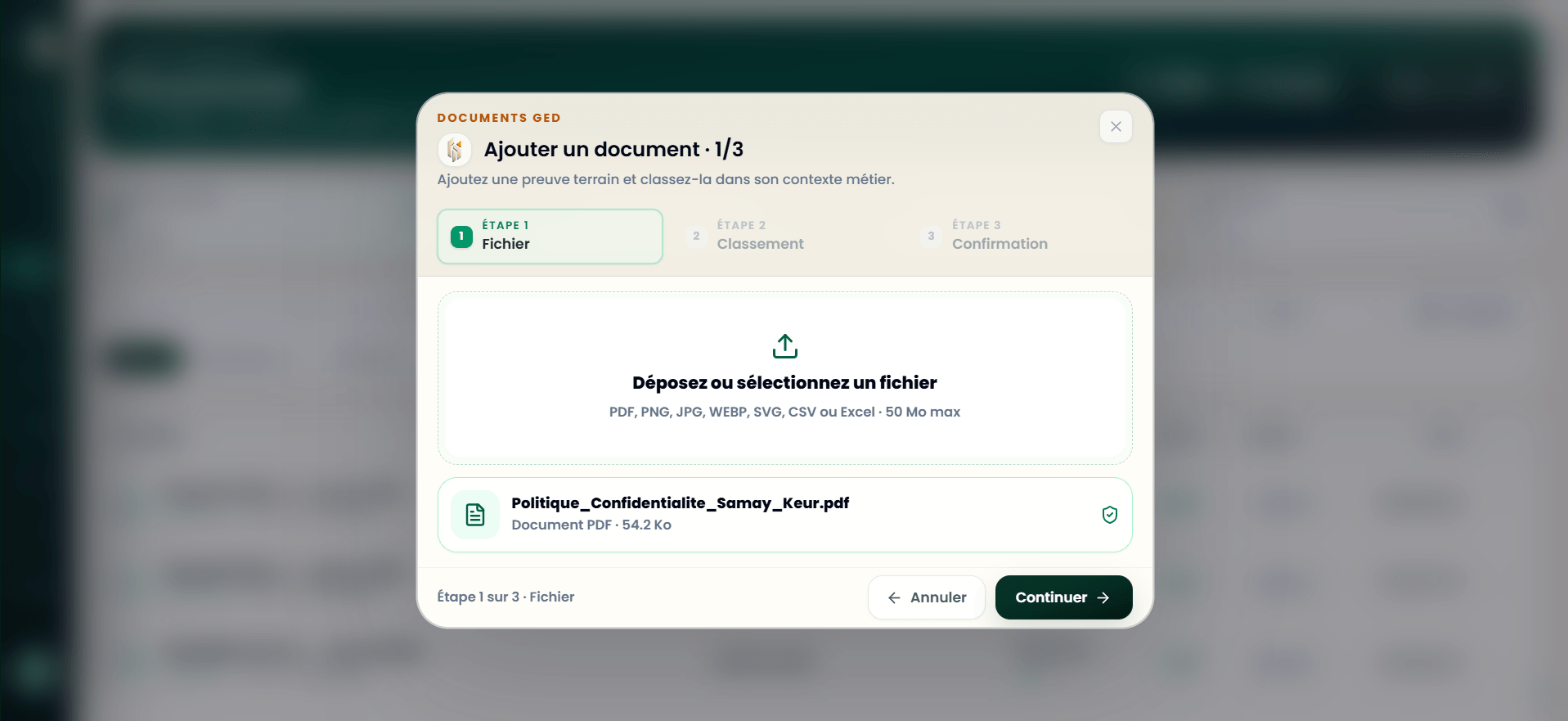 Ajout d'un document au registre documentaire