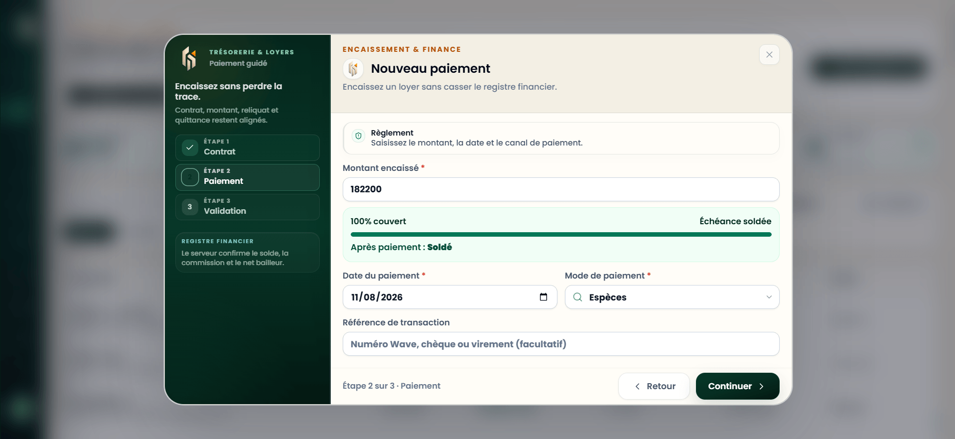 Saisie guidée d'un nouveau paiement