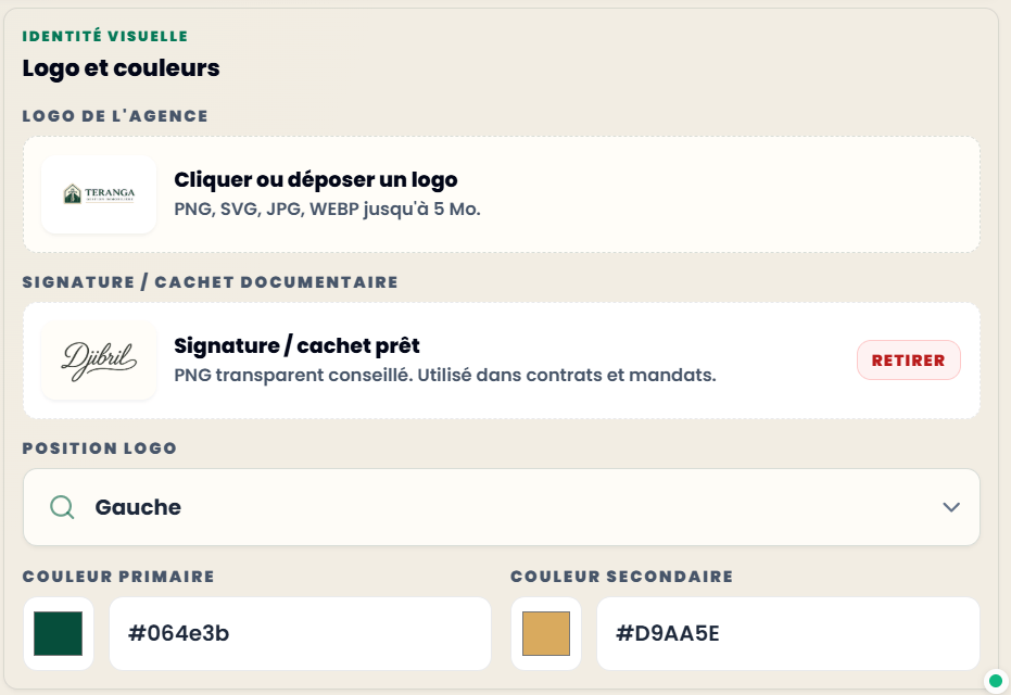Personnalisation de l'identité visuelle des documents (logo, couleurs)
