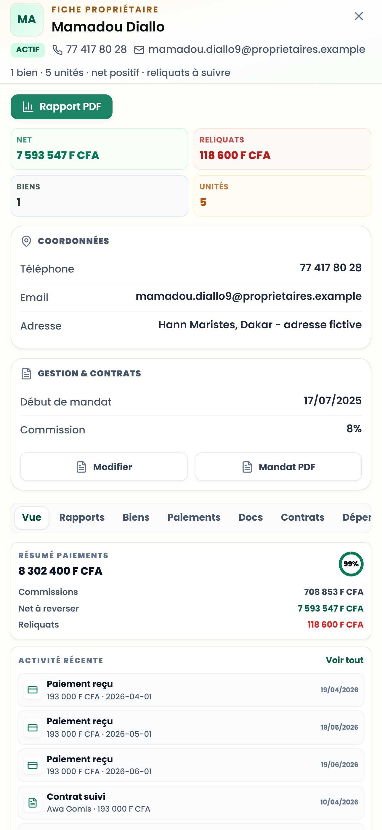 Fiche bailleur consultée depuis le mobile