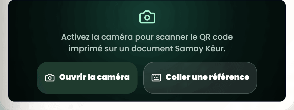 Activation de la caméra pour scanner et vérifier un document sur le terrain