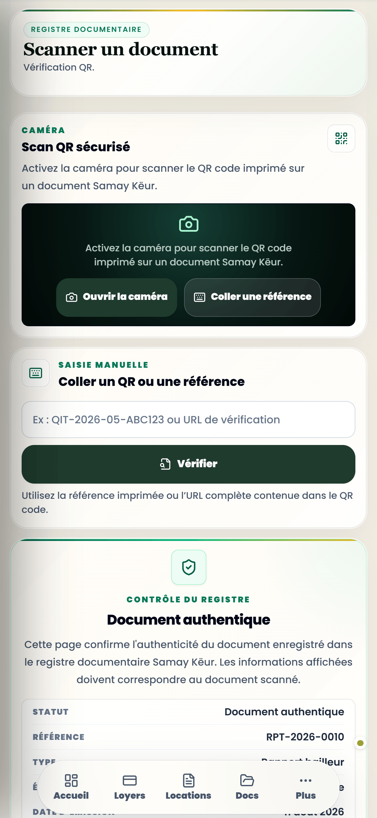 Scan et vérification QR d'un document depuis le mobile